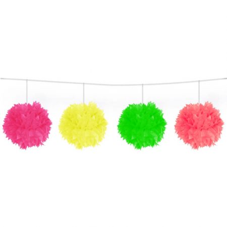 Flitsende pompom slinger neon 3 meter